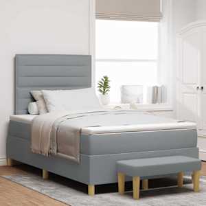 Postel s boxspringem s čelo Světle šedá 190 x 120 cm textil - obrázek 1