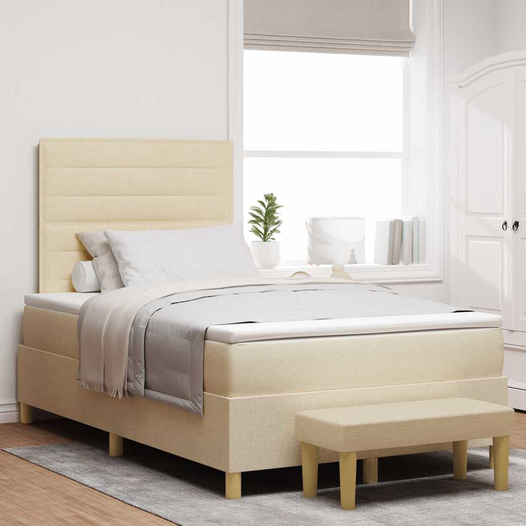 vidaXL Pat cu arcuri cu saltea cu headboard Crem 120 x 190 cm țesătură