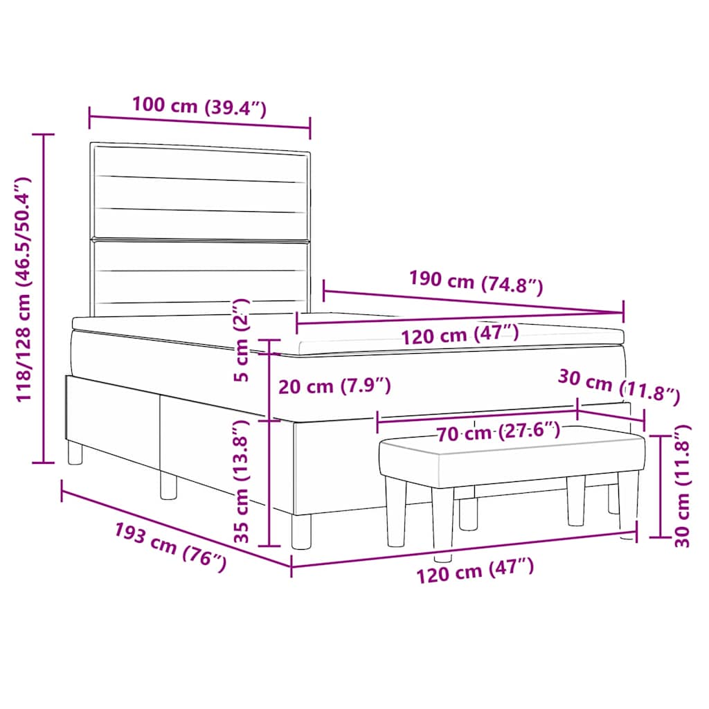 Postelja z vzmetnico z vzmetnico krema 120 x 190 cm blago - slika 13