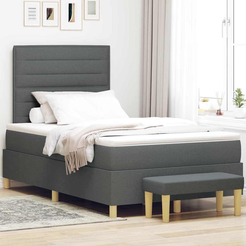 Box Spring Seng med Madras & Bænk Mørkegrå 120x200 cm Stof