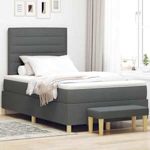 Postelja z vzmetnico z vzglavjem Temno siva 200 x 120 cm blago