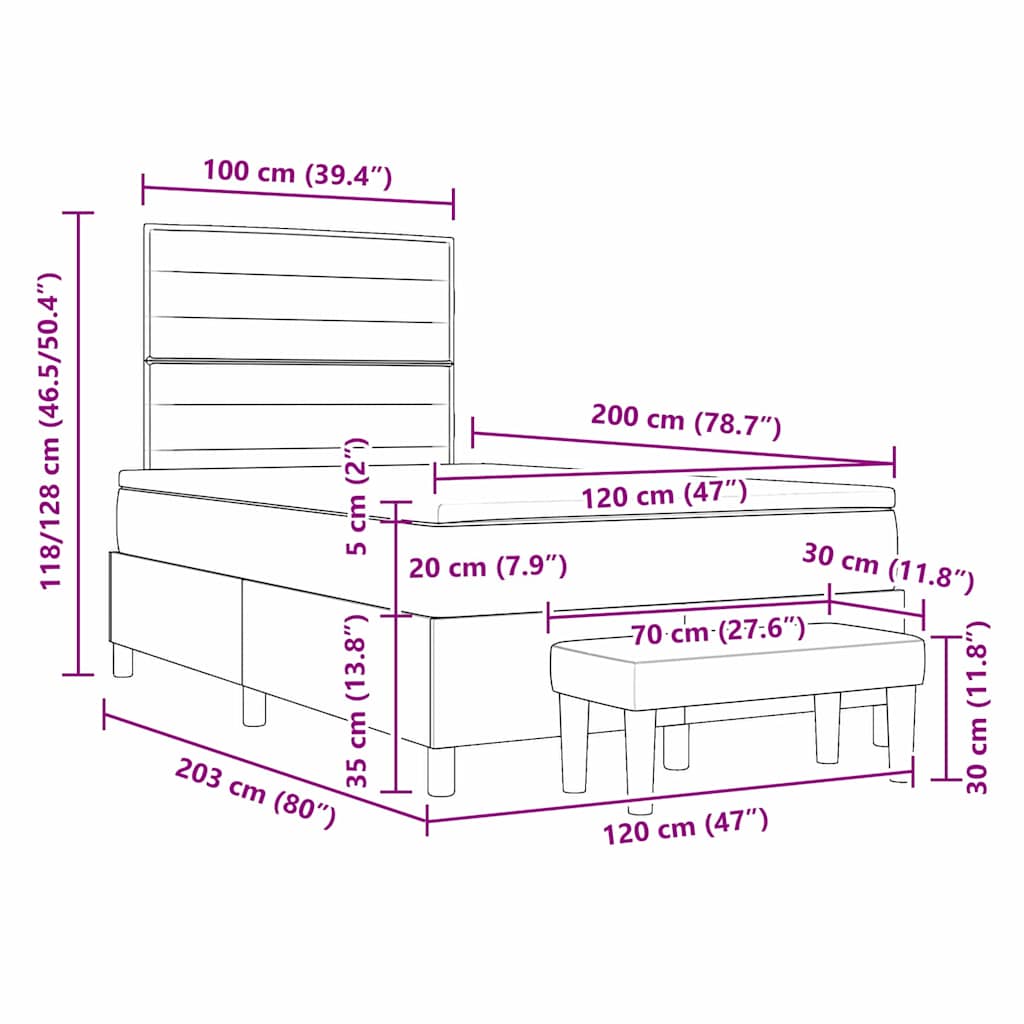 Postelja z vzmetnico z vzmetnico Taupe 120 x 200 cm blago - slika 13