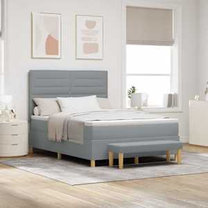 Postel s boxspringem s čelo Světle šedá 190 x 140 cm textil - obrázek 1