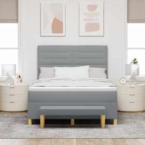 Postel s boxspringem s čelo Světle šedá 190 x 140 cm textil - obrázek 3