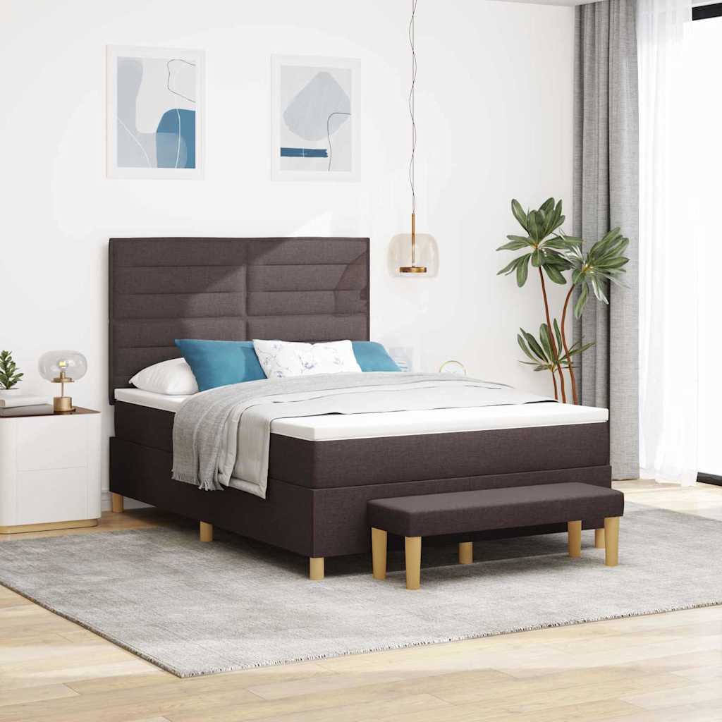 Box Spring Seng med Madras & Bænk Mørkebrun 140x190 cm Stof
