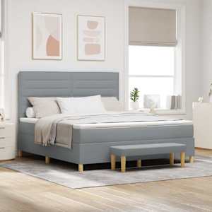 Postel s boxspringem s čelo Světle šedá 200 x 180 cm textil - obrázek 1