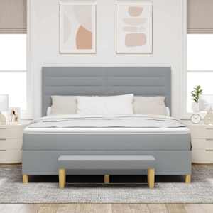Postel s boxspringem s čelo Světle šedá 200 x 180 cm textil - obrázek 3