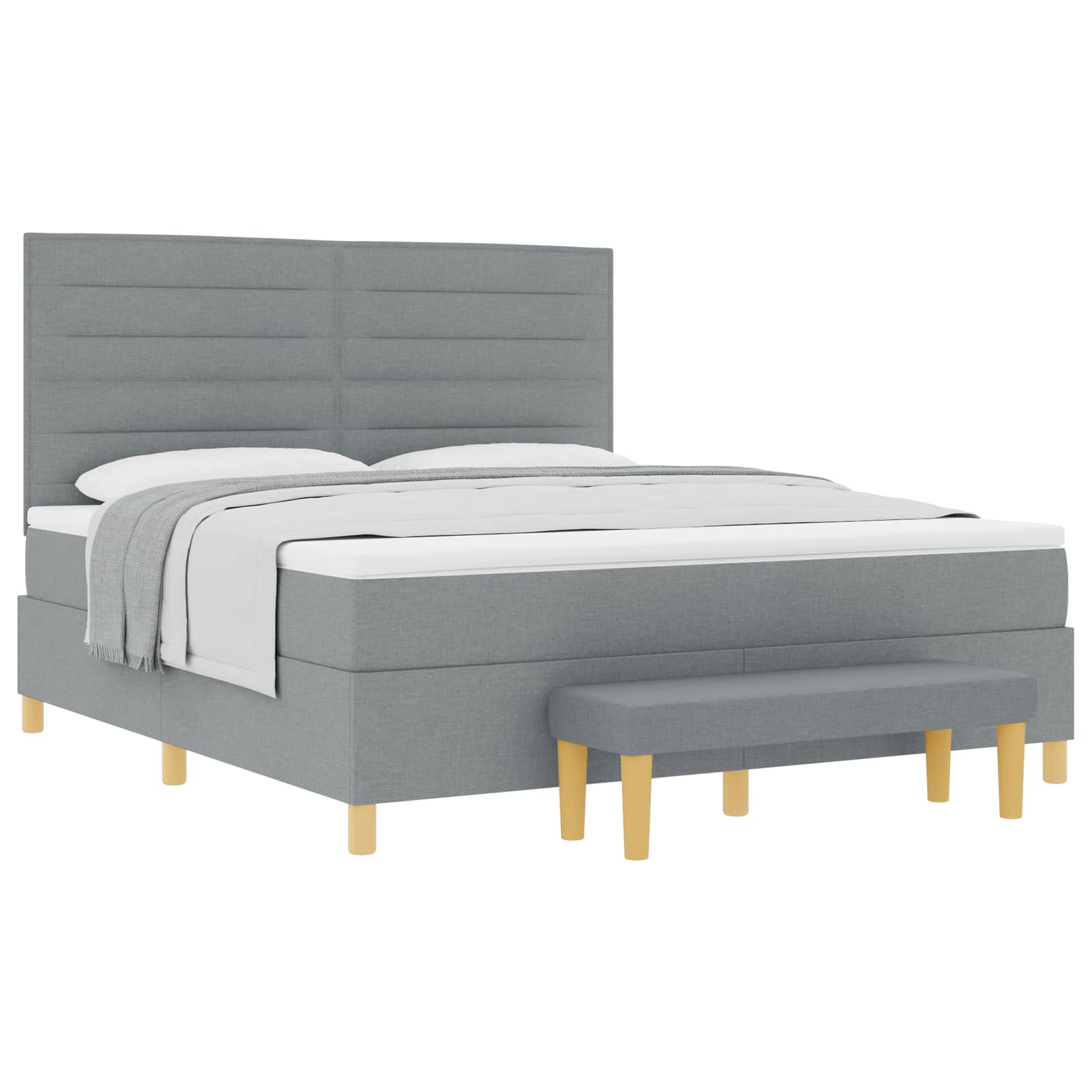 vidaXL Boxspring bed met hoofdeinde Lichtgrijs 200 x 180 cm Stof, foto 3