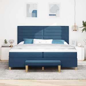 Postel s boxspringem s matrací s čelo Modrá 200 x 200 cm textil - obrázek 3