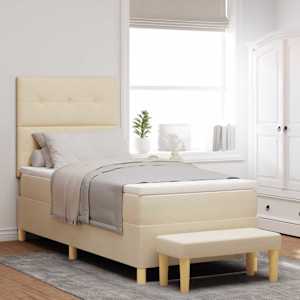 Postel s boxspringem s čelo Krémová 200 x 90 cm textil - obrázek 1