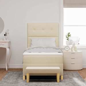 Postel s boxspringem s čelo Krémová 200 x 90 cm textil - obrázek 3