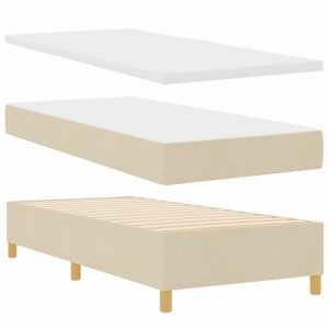 Postel s boxspringem s čelo Krémová 200 x 90 cm textil - obrázek 4