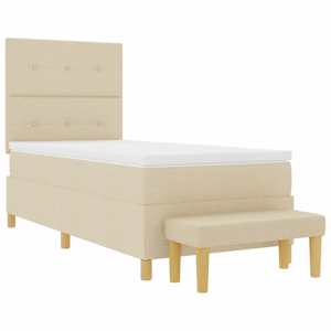 Postel s boxspringem s čelo Krémová 200 x 90 cm textil - obrázek 7