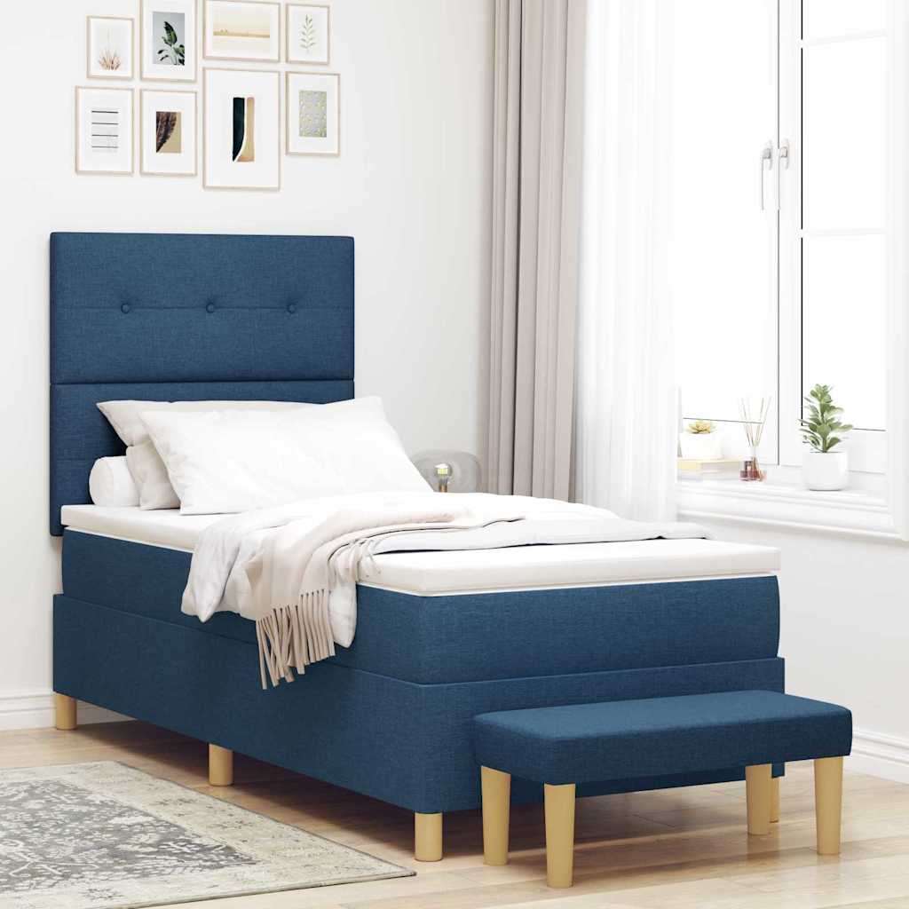 Cama Box Spring vidaXL con Colchón y Banco Azul 90x200 cm Tela