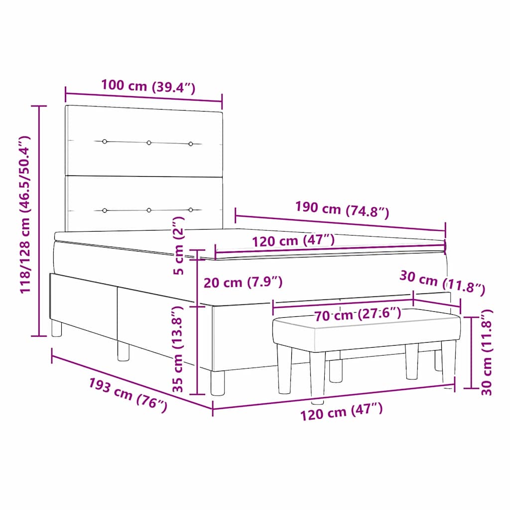 Postelja z vzmetnico z vzmetnico Taupe 120 x 190 cm blago - slika 13