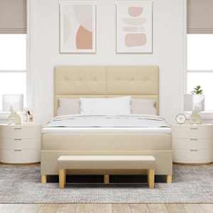 Postel s boxspringem s čelo Krémová 140 x 190 cm textil - obrázek 3