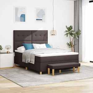 Postelja z vzmetnico z blazino Temno rjava 200 x 140 cm blago