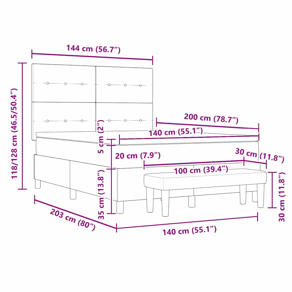 Postelja z vzmetnico z vzmetnico Taupe 140 x 200 cm blago - slika 13