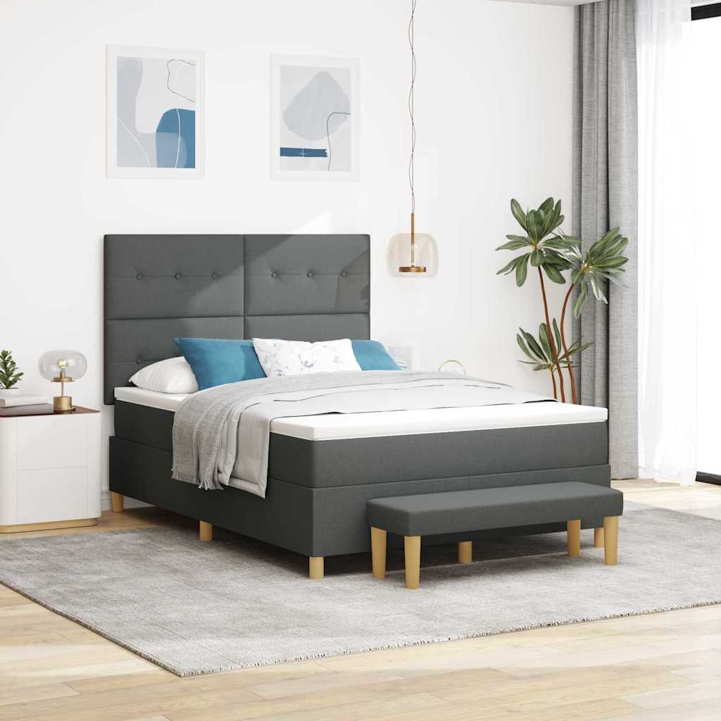 Box Spring Seng med Madras & Bænk Mørkegrå 160x200 cm Stof