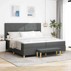 Postel s boxspringem s čelo Tmavě šedá 200 x 200 cm textil - obrázek 1