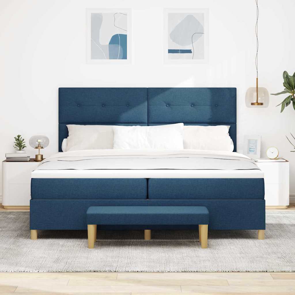 Postel s boxspringem s matrací s čelo Modrá 200 x 200 cm textil - obrázek 3