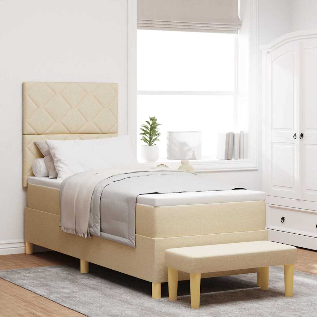 vidaXL Pat cu arcuri cu saltea cu headboard Crem 80 x 200 cm țesătură