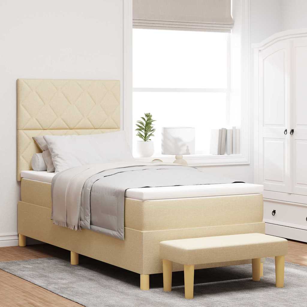 vidaXL Pat cu arcuri cu saltea cu headboard Crem 100 x 200 cm țesătură