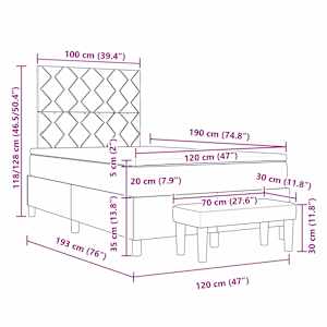 Postel s boxspringem s matrací Tmavě šedá 120 x 190 cm textil - obrázek 13