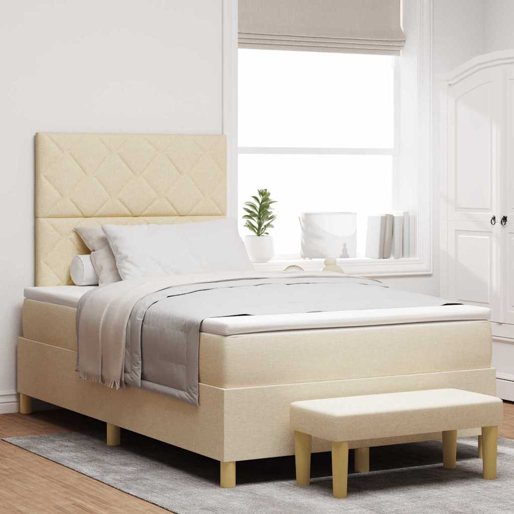 vidaXL Pat cu arcuri cu saltea cu headboard Crem 120 x 190 cm țesătură