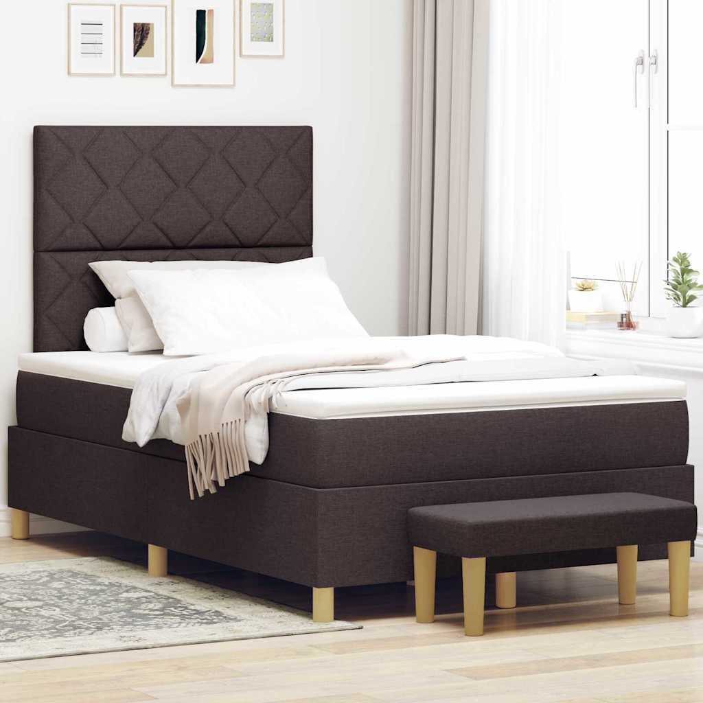vidaXL Boxspringbett mit Matratze & Bank Dunkelbraun 120x200 cm Stoff