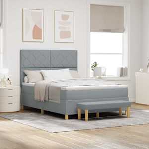 Postel s boxspringem s čelo Světle šedá 190 x 140 cm textil - obrázek 1