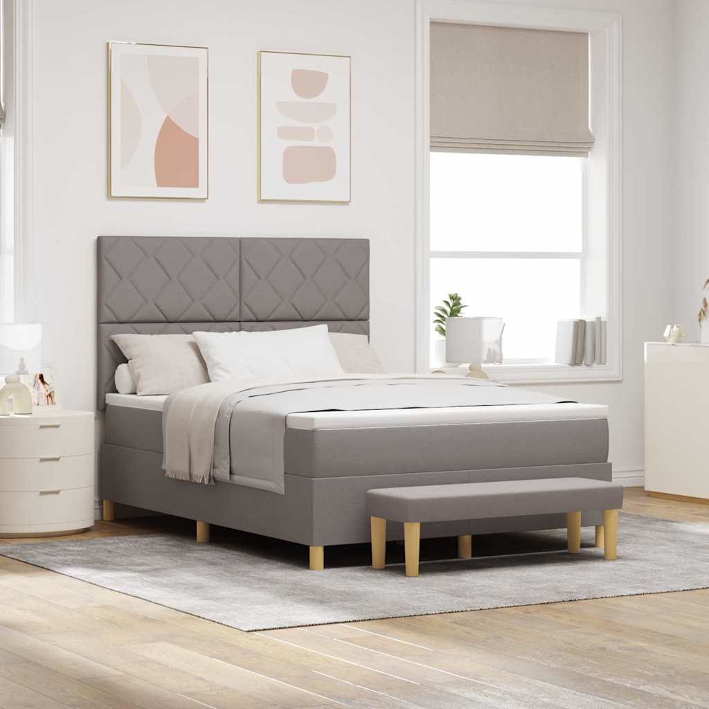Kastipealne voodi koos madratsi ja pingiga taupe 140x190 cm kangas