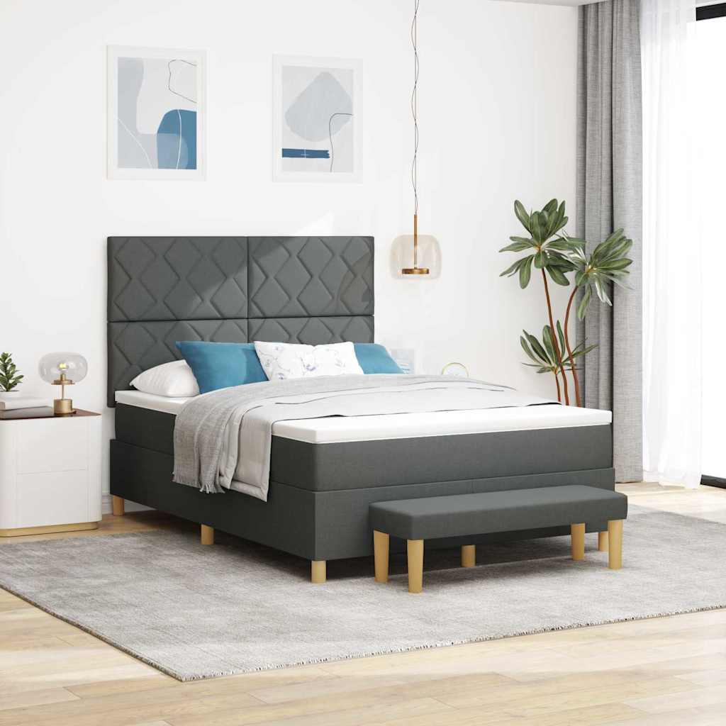 vidaXL Boxspringbett mit Matratze und Bank Dunkelgrau 140x200 cm Stoff