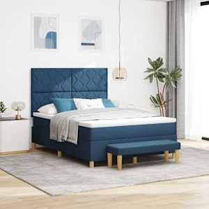 Postel s boxspringem s matrací s čelo Modrá 160 x 200 cm textil - obrázek 1