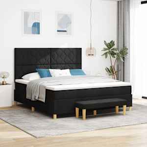 Postel s boxspringem s čelo Černá 200 x 180 cm textil - obrázek 1