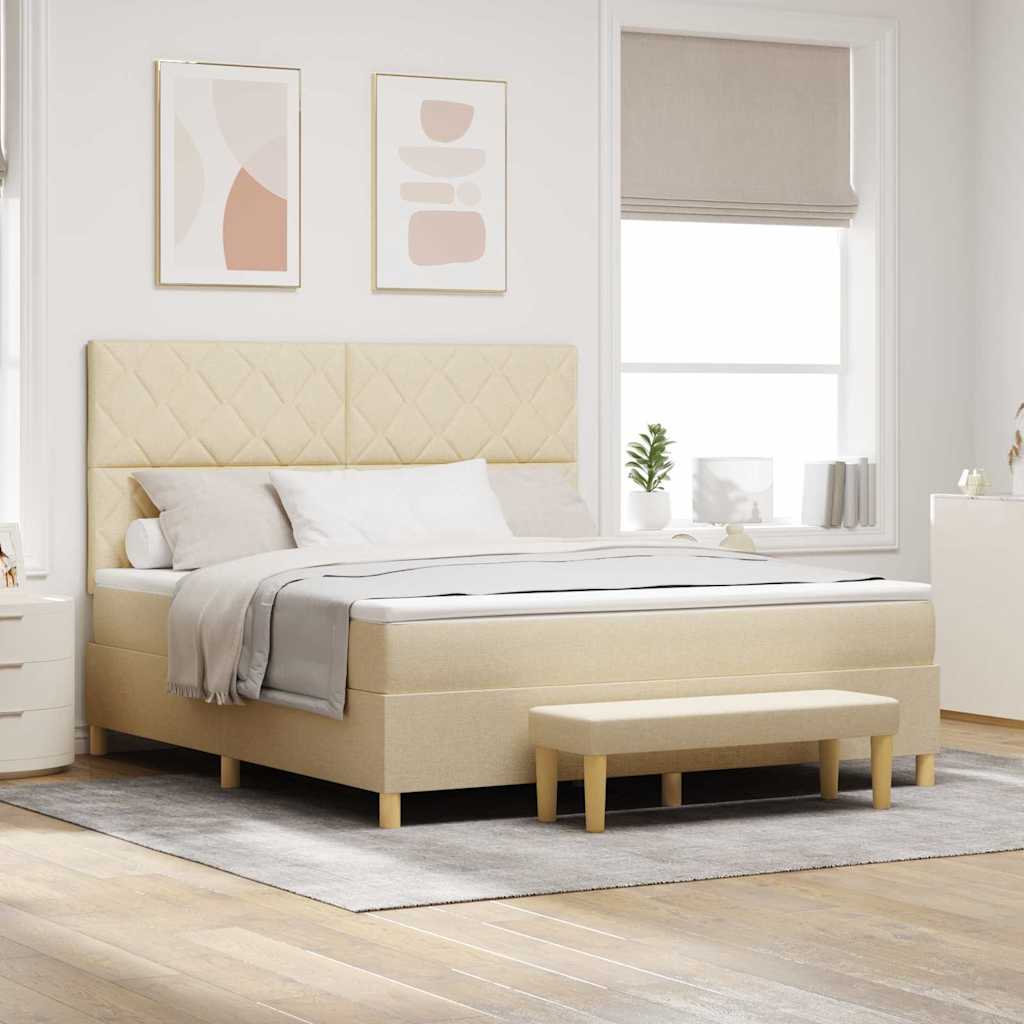 Box Spring Seng med madras & bænk creme 180x200 cm stof