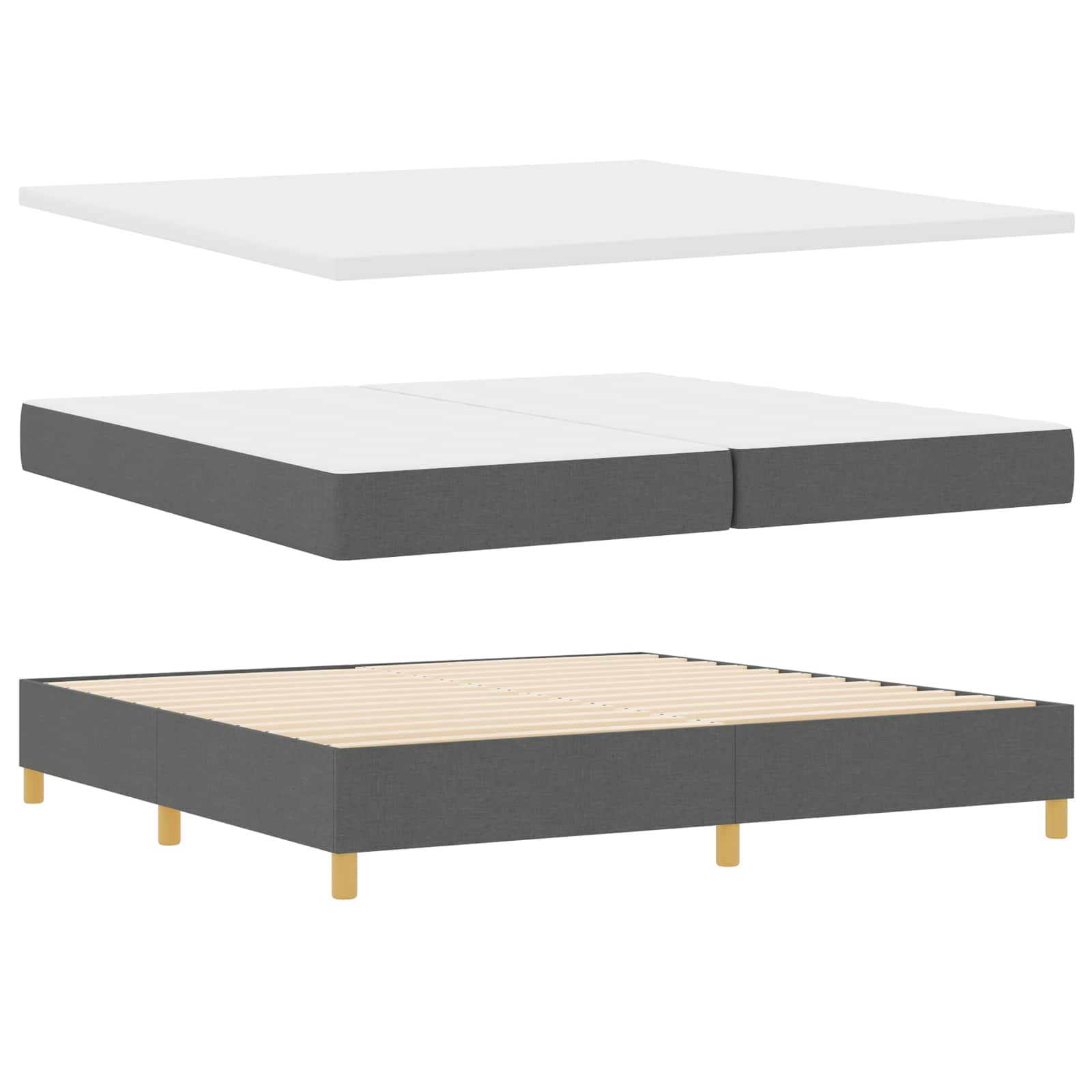 Postelja z vzmetnico z vzglavjem Temno siva 200 x 200 cm blago