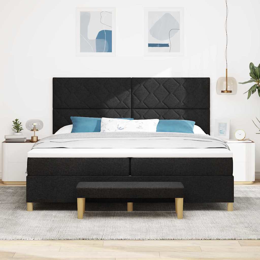 Postel s boxspringem s matrací s čelo Černá 200 x 200 cm textil - obrázek 3
