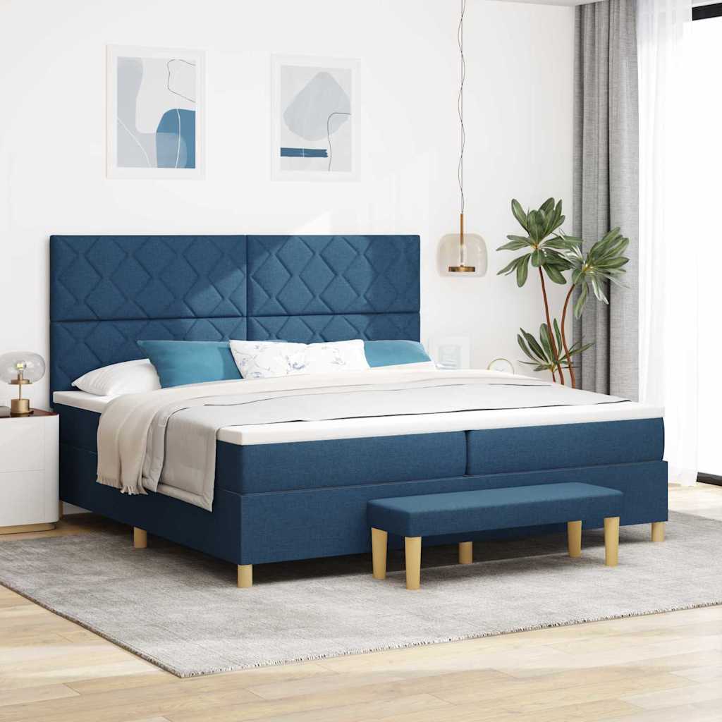 Box Spring Bed koos madratsi ja pingiga Sinine 200x200 cm Kangas