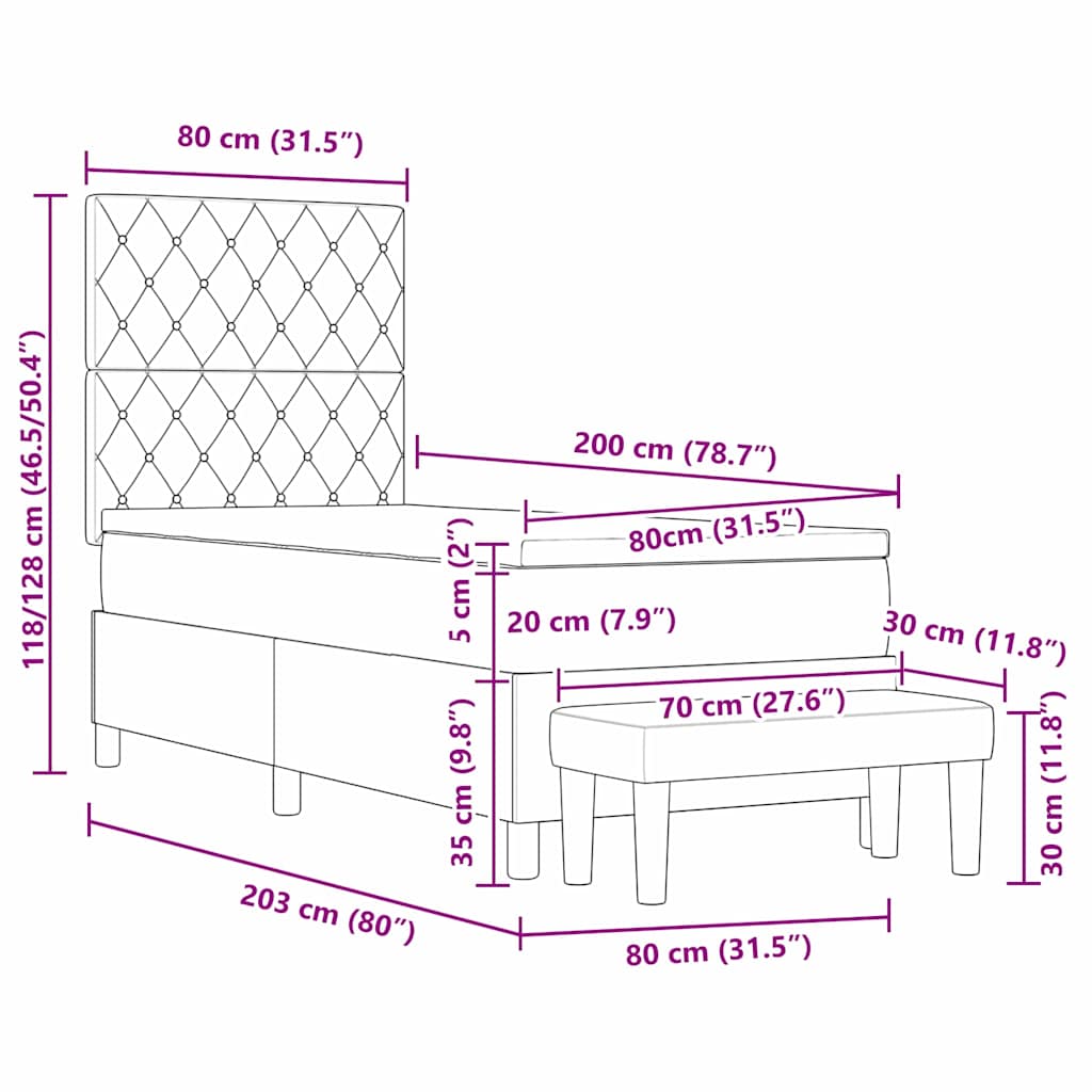 Postel s boxspringem s matrací Světle šedá 80 x 200 cm samet - obrázek 13