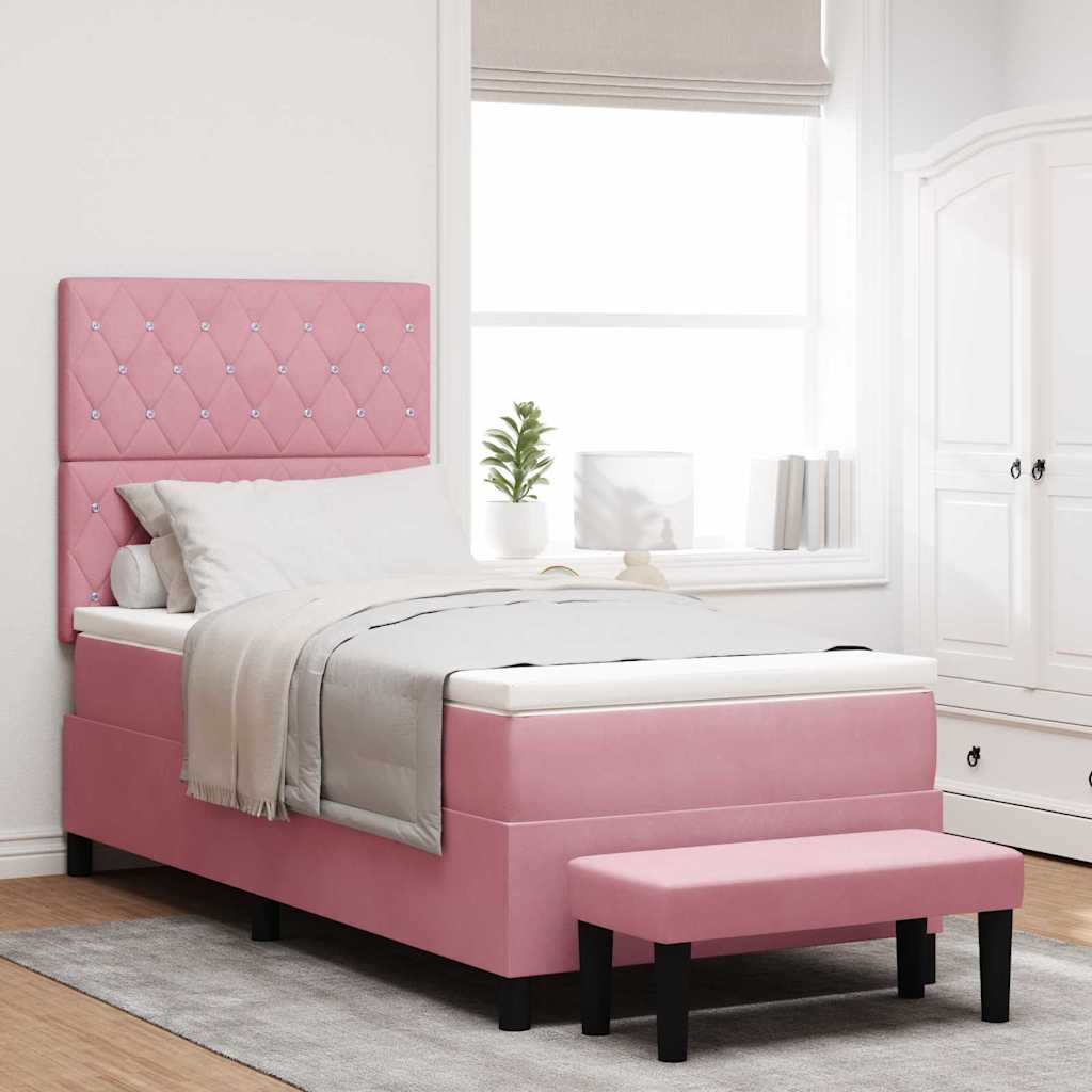 vidaXL Pat cu arcuri cu saltea cu headboard Roz 100 x 200 cm Catifea