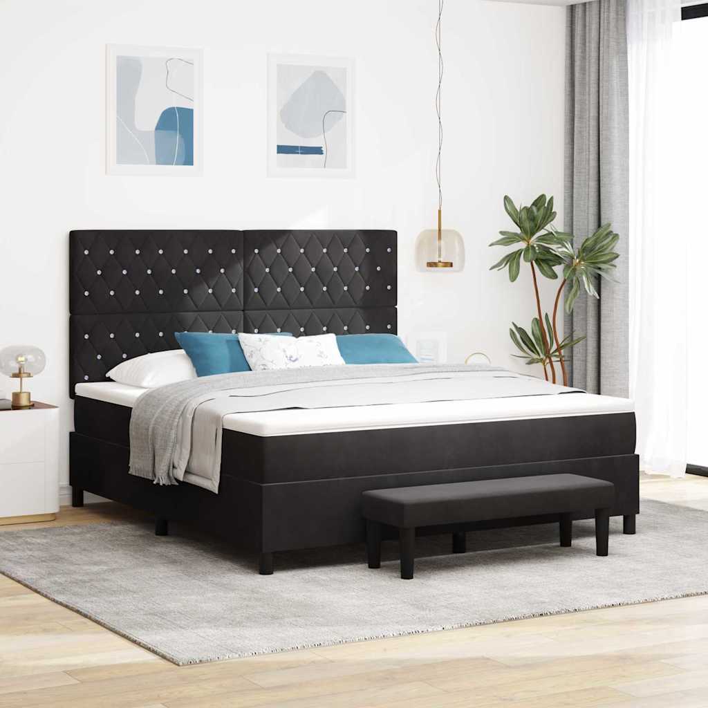 Box Spring voodi koos madratsi ja pingiga must 180x200 cm samet