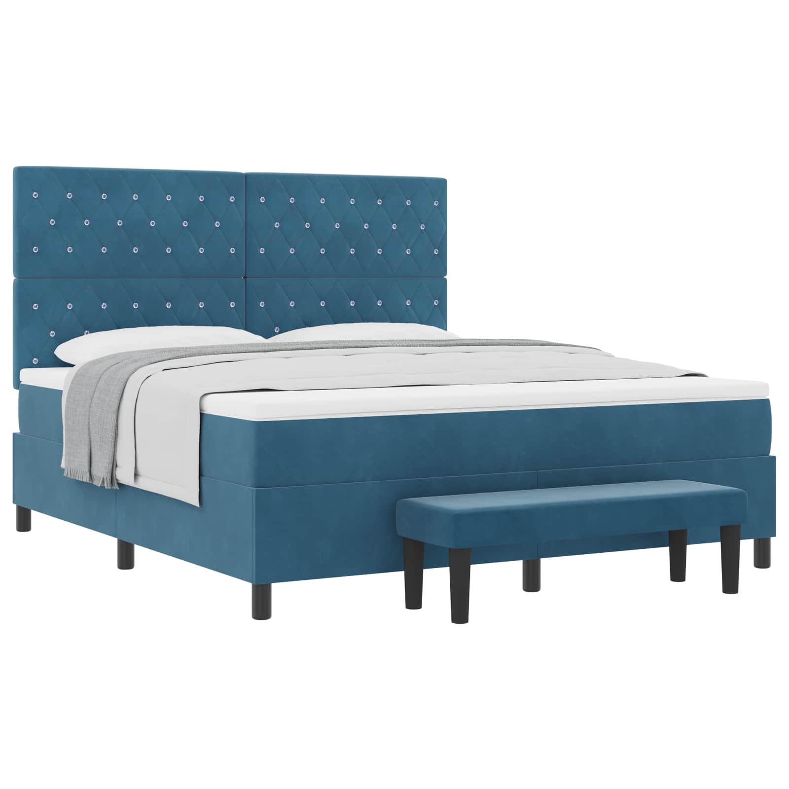 vidaXL Boxspring bed met hoofdeinde Donkerblauw 200 x 180 cm Fluweel blauw, foto 3