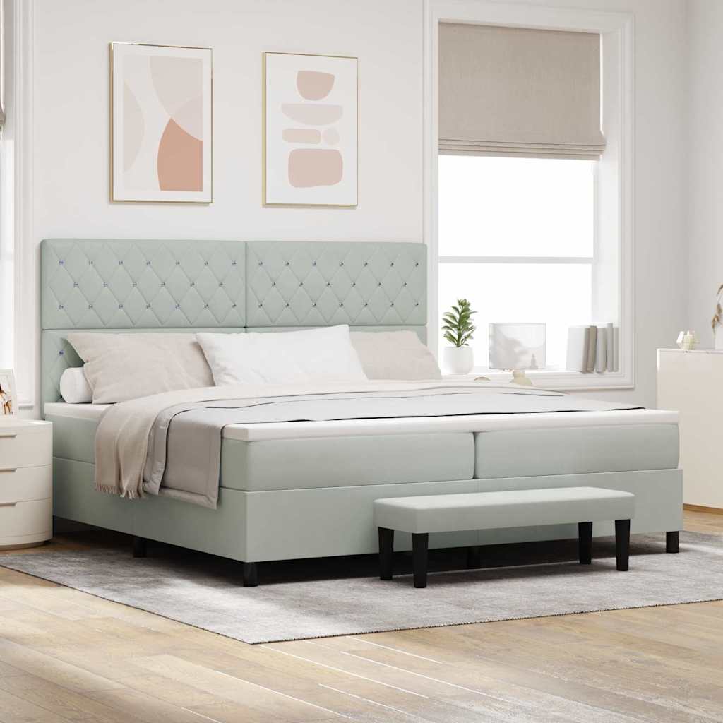 Cama con Base, Colchón y Banco Gris Claro 200x200 cm Terciopelo