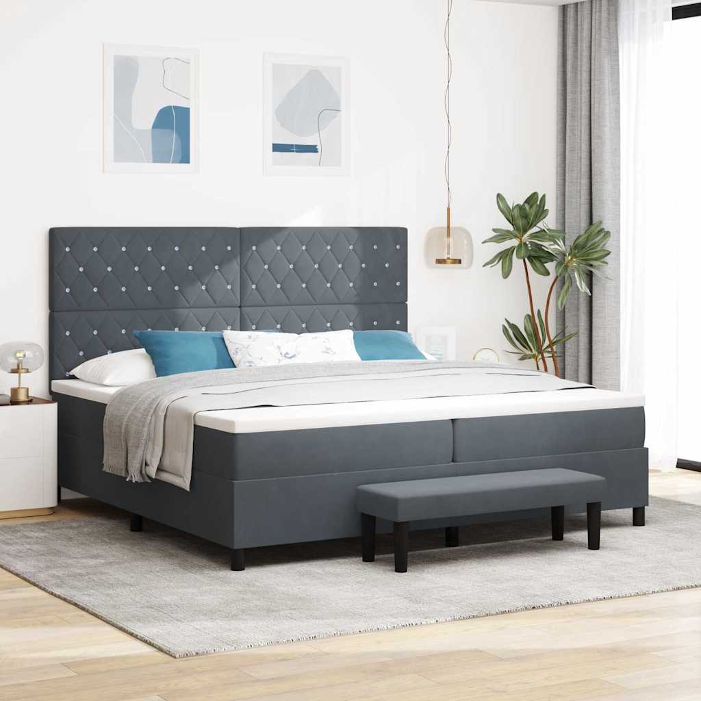 Cama con base y colchón gris oscuro 200x200 cm terciopelo