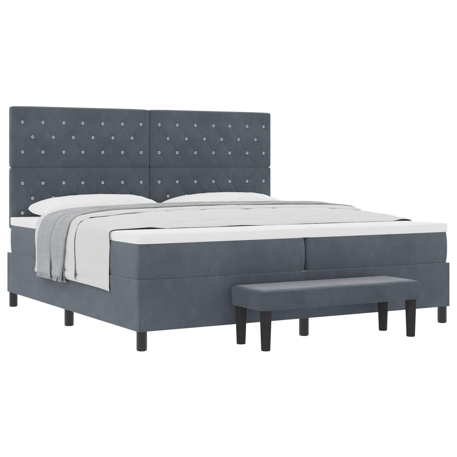 vidaXL Boxspring bed met matras Donkergrijs 200 x 200 cm Fluweel grijs, foto 3
