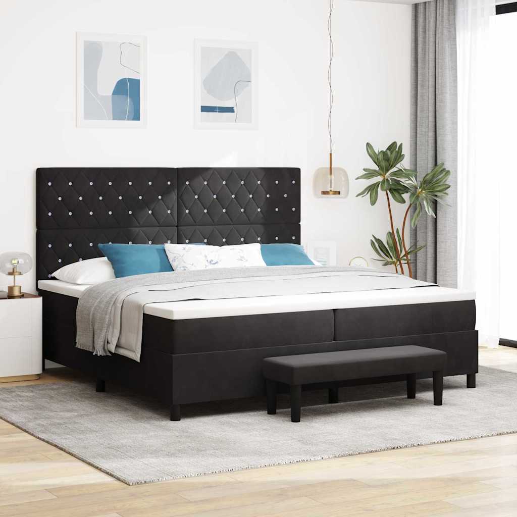 Voodikarp voodi koos madratsi ja pingiga must 200x200 cm samet