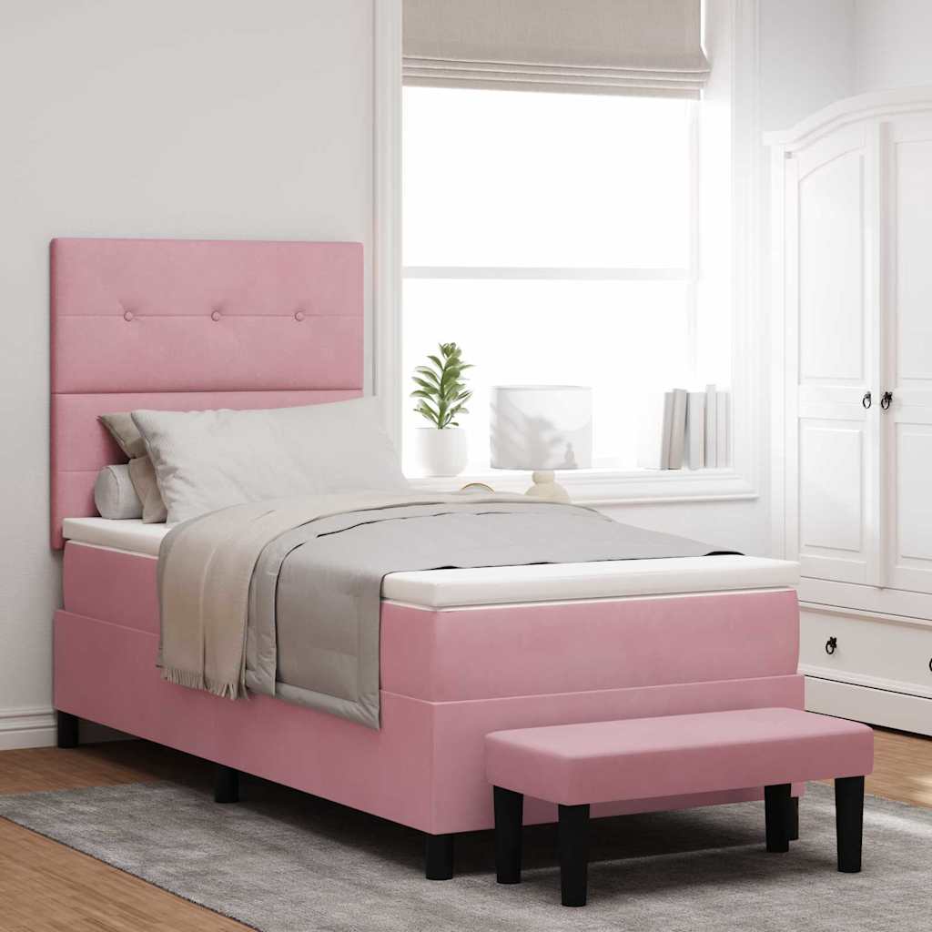 Box Spring Bed med Madras & Bænk Pink 80x200 cm Fløjl