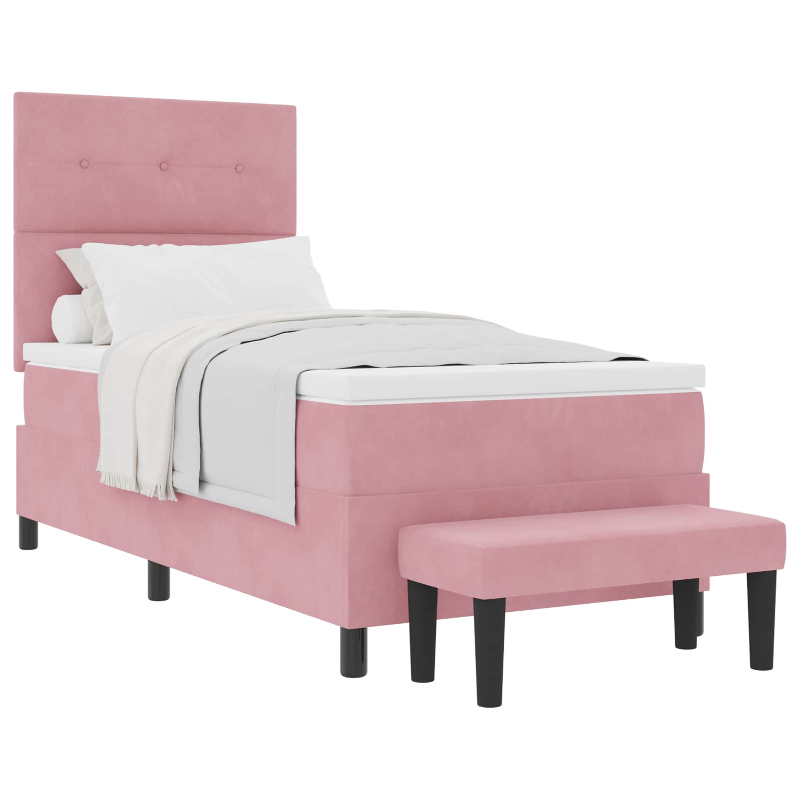 Thumbnail - vidaXL Boxspringbett mit Matratze mit Kopfteil Rosa 90 x 190 cm Samt
