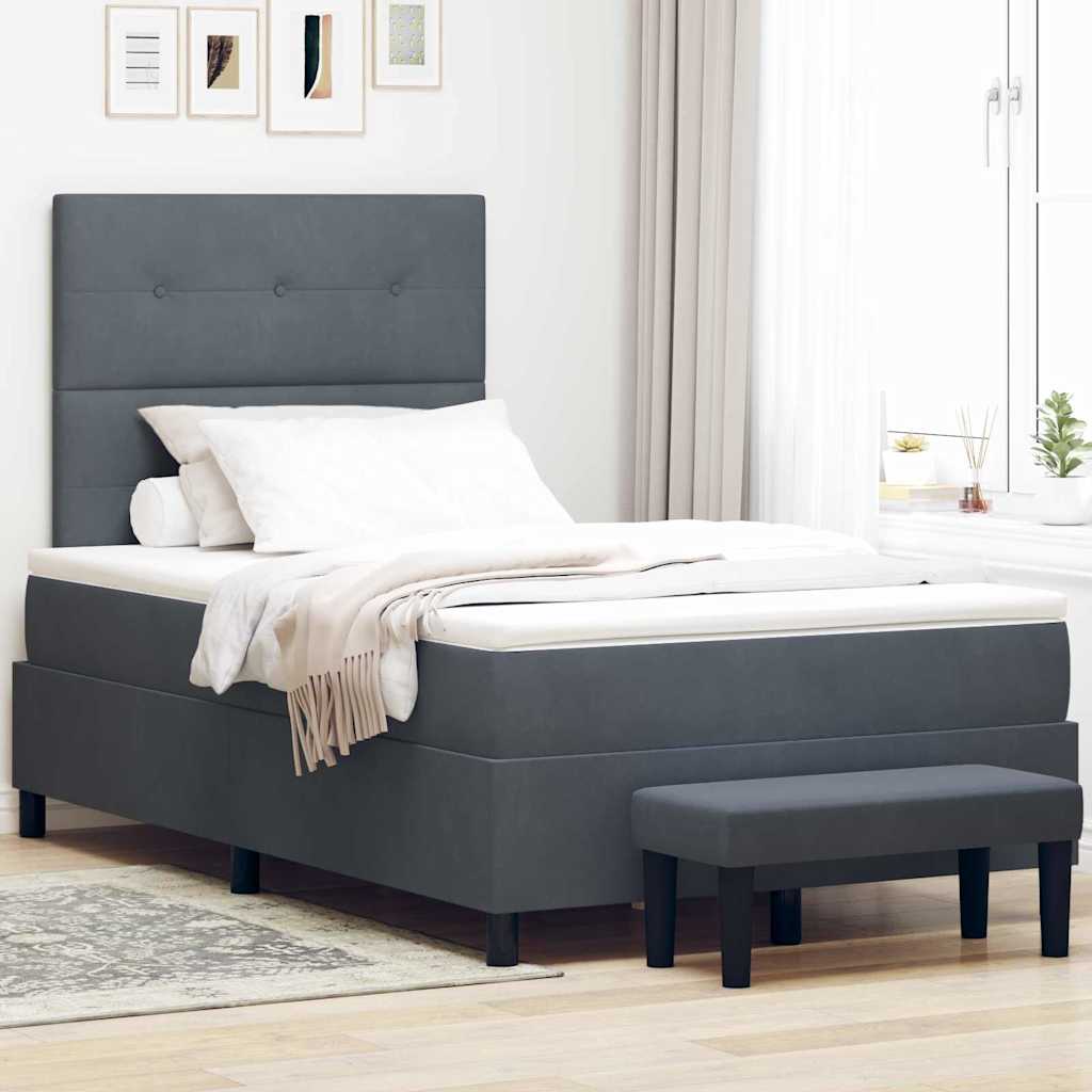 Boxspringbett mit Matratze & Bank Dunkelgrau 120x190 cm Samt